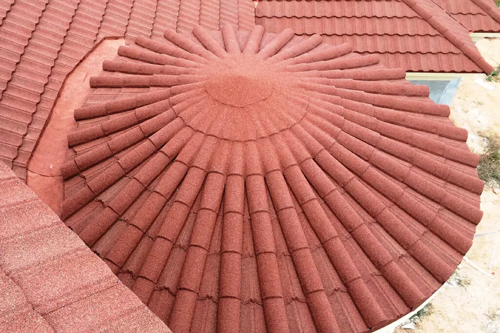 Aerial shot of house with IKO Metals shingles